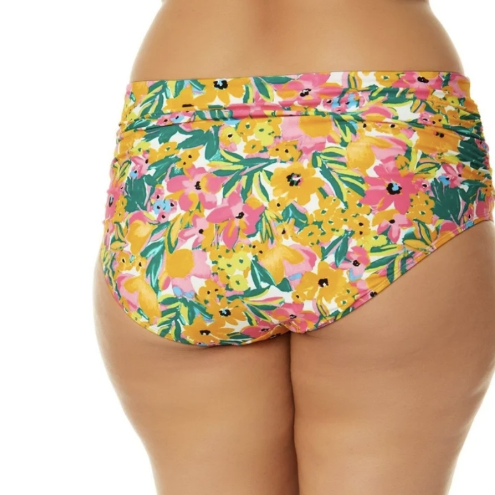 Anne Cole Side Sunshine FloralShirred High-Waist Bikini Bottoms - Picture 4 of 7